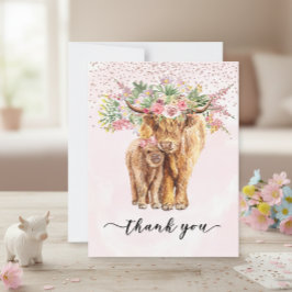 Tarjeta Pequeña Gracias Baby Shower Highland Cow Pink
