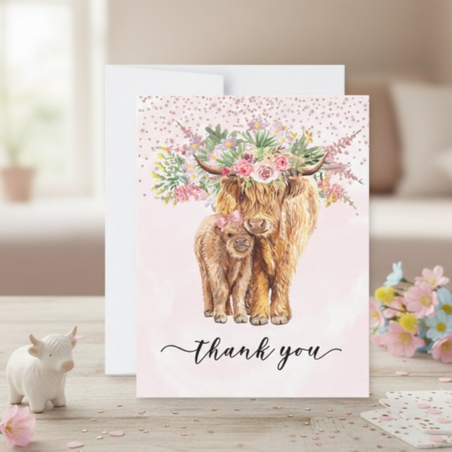 Tarjeta Pequeña Gracias Baby Shower Highland Cow Pink (Subido por el creador)