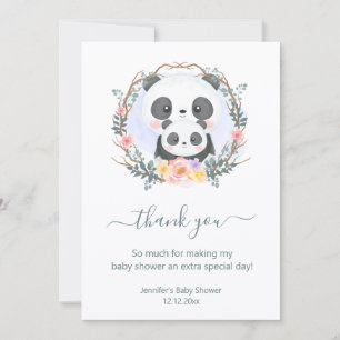 Tarjeta Pequeña gracias bebé ducha acuarela lindo pandas verde