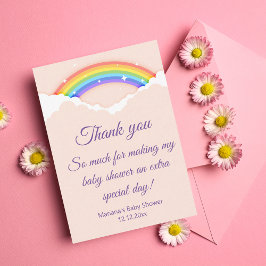 Tarjeta Pequeña gracias bebé ducha arco iris guion púrpura rosa