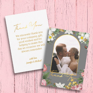 Tarjeta Pequeña gracias boda botánico foto arch gris