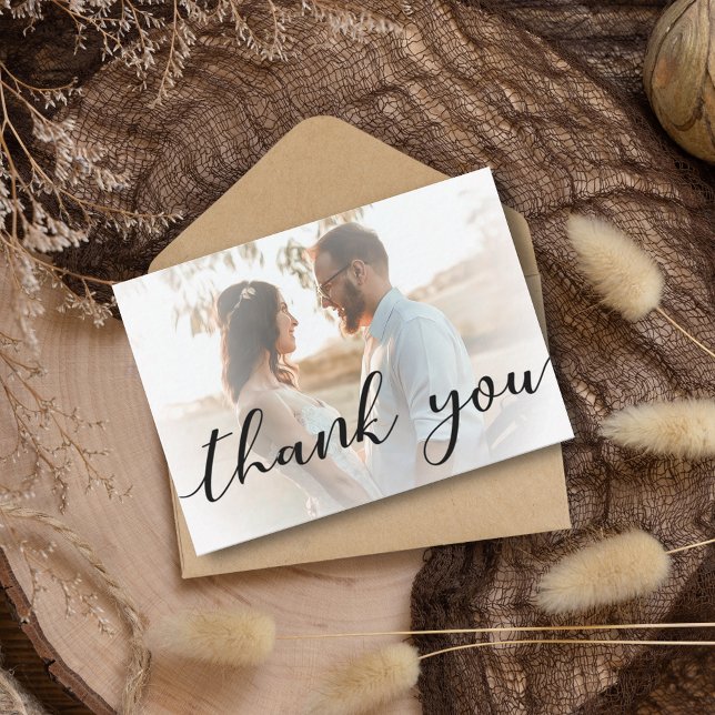Tarjeta Pequeña gracias boda de caligrafía moderna foto desvanecid (Subido por el creador)