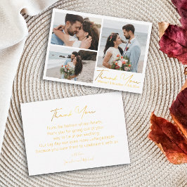 Tarjeta Pequeña gracias, boda de fotografía de caligrafía dorada