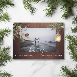 Tarjeta Pequeña Gracias Boda de fotos Wood Navidades de invierno