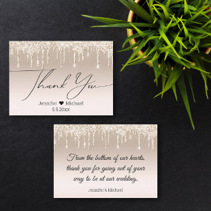 Tarjeta Pequeña gracias, boda de purpurinas de lujo dorado