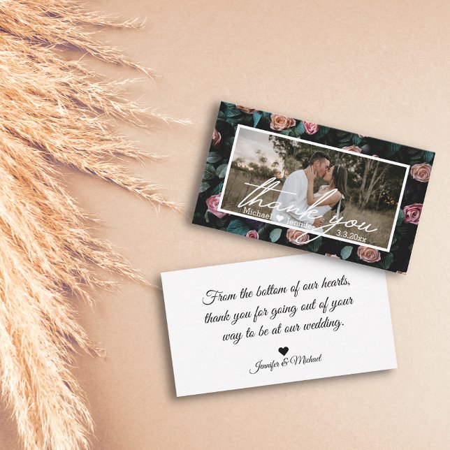 Tarjeta Pequeña gracias boda foto escritura a mano moderna floral (Subido por el creador)