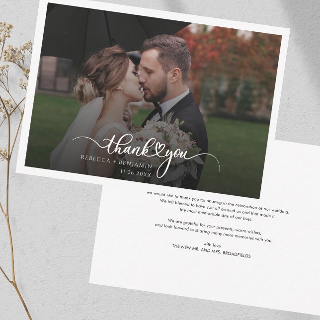 Tarjeta Pequeña Gracias Boda Photo Elegant (Wedding Photo Thank You Guests Notecard)