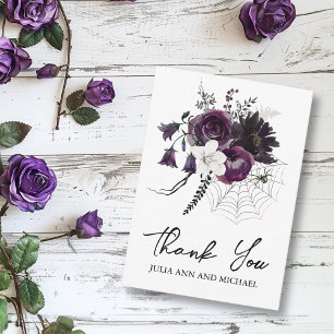 Tarjeta Pequeña Gracias Bodas Floral de Halloween Ciruela Púrpura