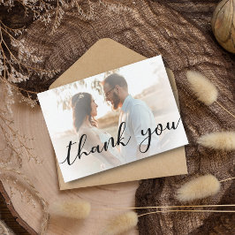 Tarjeta Pequeña gracias caligrafía moderna boda foto desvanecida 