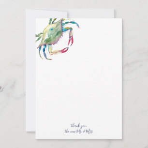 Tarjeta Pequeña Gracias Cartas Acuarela Azul Cangrejo