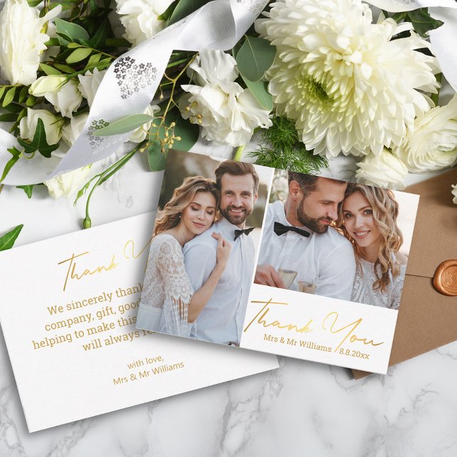 Tarjeta Pequeña gracias, collage de fotos de bodas de caligrafía d (Subido por el creador)