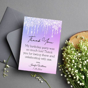Tarjeta Pequeña gracias dulce 16 morado goteando purpurinas modern