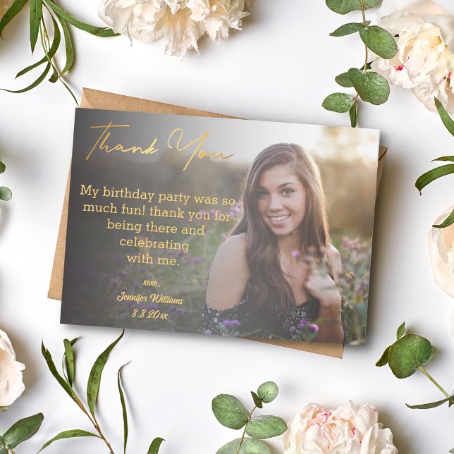 Tarjeta Pequeña gracias dulce foto de oro de 16 cumpleaños descolo (Subido por el creador)
