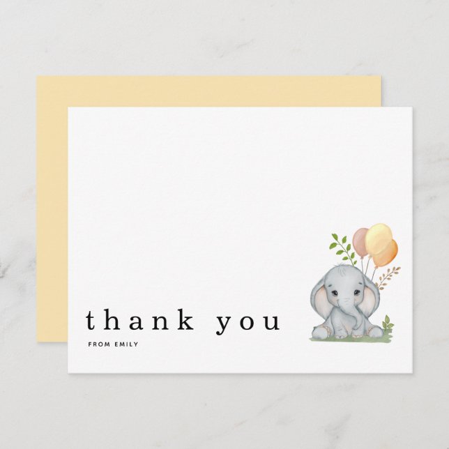 Tarjeta Pequeña Gracias Elefante Amarillo Cute Género Neutral (Anverso / Reverso)