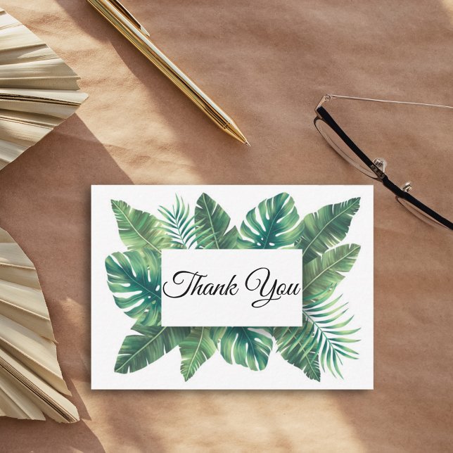 Tarjeta Pequeña gracias, elegante boda de hojas de palma verde (Subido por el creador)