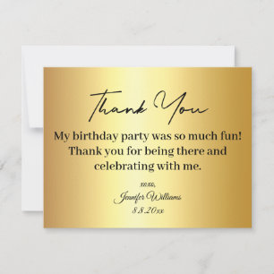 Tarjeta Pequeña gracias feliz cumpleaños metálico dorado