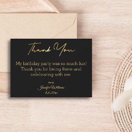 Tarjeta Pequeña gracias feliz cumpleaños negro dorado minimalista