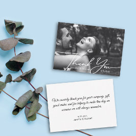 Tarjeta Pequeña gracias foto mínima boda blanco y negro