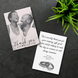 Tarjeta Pequeña gracias foto mínima de boda blanco y negro