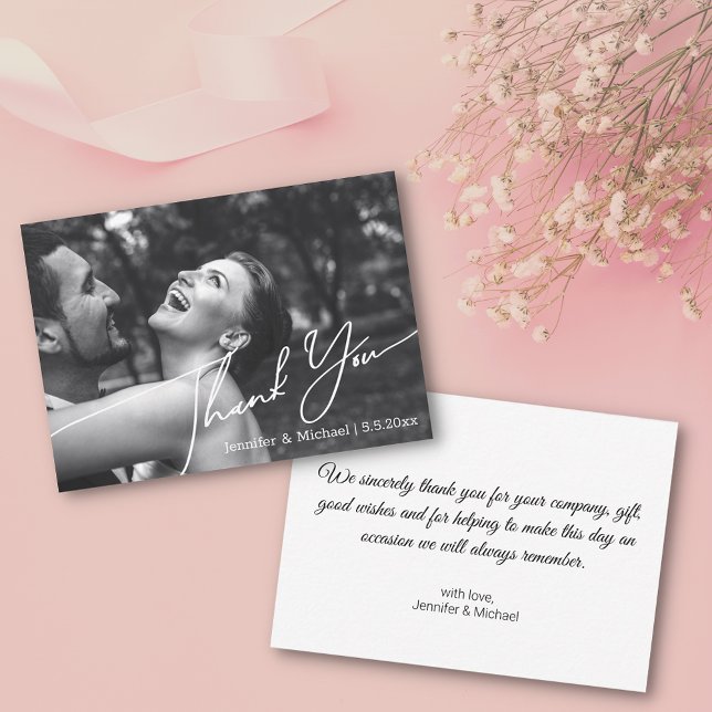 Tarjeta Pequeña gracias foto mínima de boda en blanco y negro (Subido por el creador)