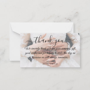 Tarjeta Pequeña gracias fotografía de boda con letra moderna