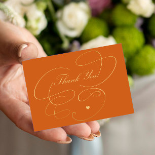 Tarjeta Pequeña Gracias guión dorado simple terracota elegante