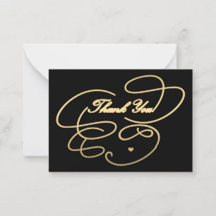 Tarjeta Pequeña Gracias guión oro simple negro elegante