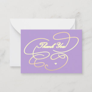 Tarjeta Pequeña Gracias guión oro simple púrpura elegante