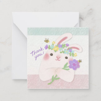 Tarjeta Pequeña Gracias: Ilustracion conejo con flores