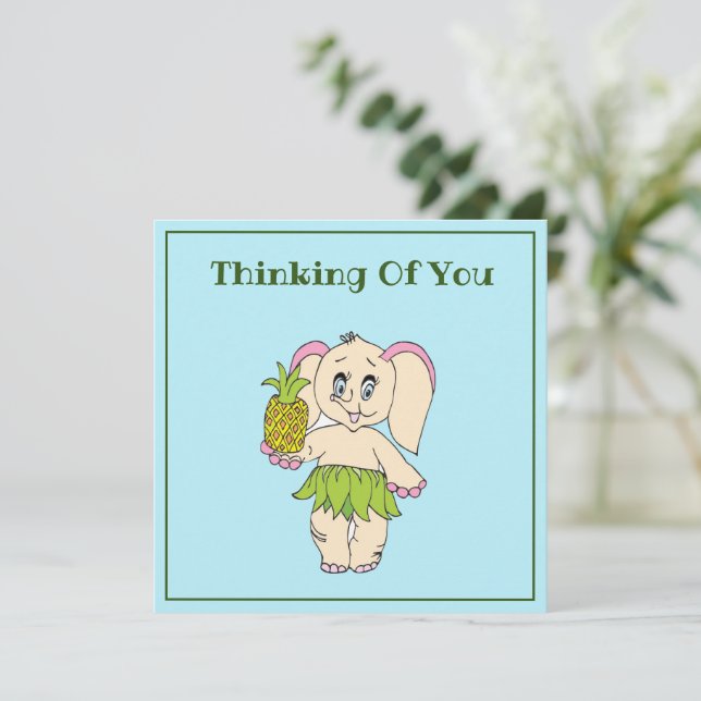 Tarjeta Pequeña Gracias Mint Floral Pinapple And Elephant (Anverso de pie)