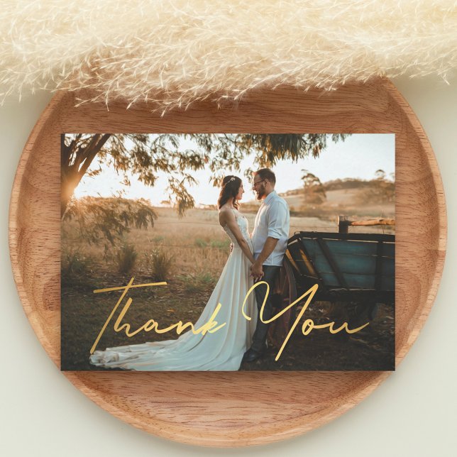 Tarjeta Pequeña gracias, moderna foto boda de escritura a mano en  (Subido por el creador)