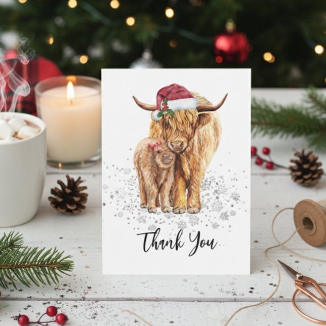 Tarjeta Pequeña Gracias Navidades de Baby Shower Highland Cow (Subido por el creador)