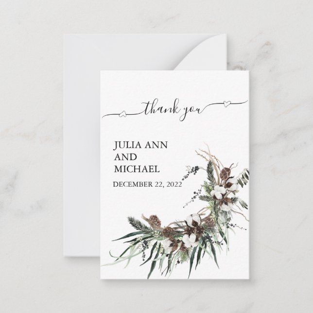 Tarjeta Pequeña Gracias Navidades de Winter Foliage Boda Cotton (Anverso)