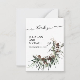 Tarjeta Pequeña Gracias Navidades de Winter Foliage Boda Cotton