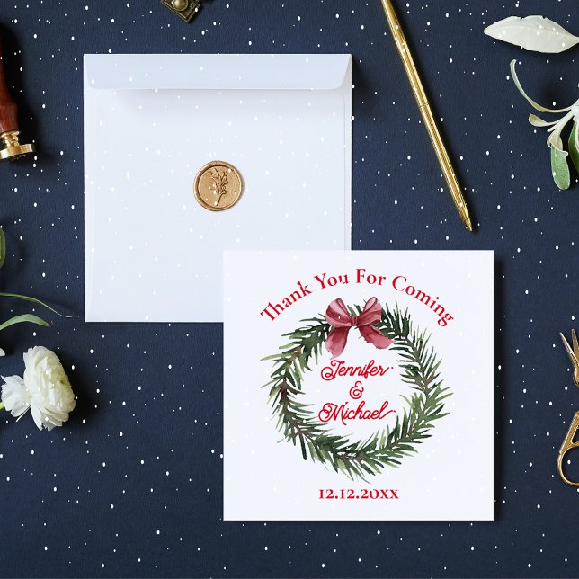 Tarjeta Pequeña gracias navidades wreath boda verde rojo (Subido por el creador)
