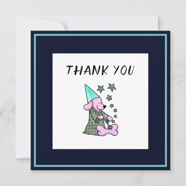 Tarjeta Pequeña Gracias Navy Blue Floral Cute Dog (Anverso)