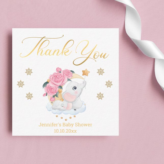 Tarjeta Pequeña gracias, nena ducha lindo elefante oro (Subido por el creador)