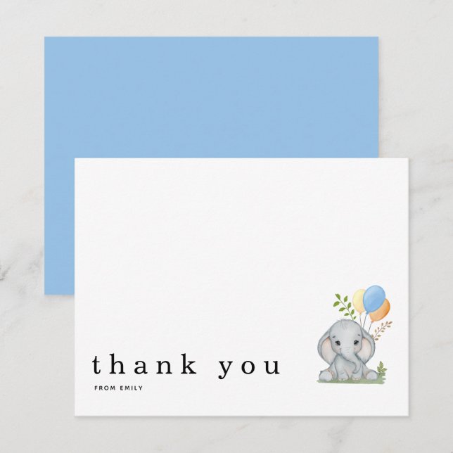 Tarjeta Pequeña Gracias niño pequeño elefante azul (Anverso / Reverso)