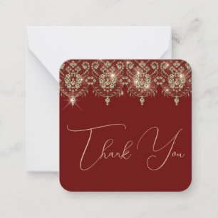 Tarjeta Pequeña Gracias, orilla de oro rojo burdeos, elegante dest