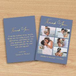 Tarjeta Pequeña gracias oro morado 5 fotos boda de collage