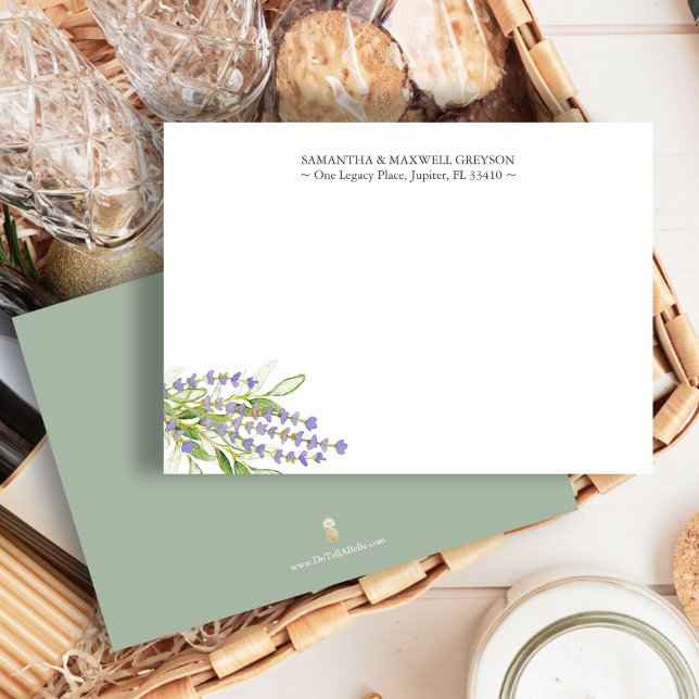 Tarjeta Pequeña Gracias personalizado a Notecards Lavender (Personalized notecards feature watercolor lavender art by Victoria Grigaliunas of Do Tell A Belle)