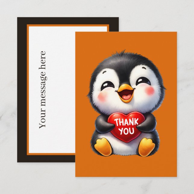 Tarjeta Pequeña Gracias por añadir el pingüino del mensaje (Anverso / Reverso)