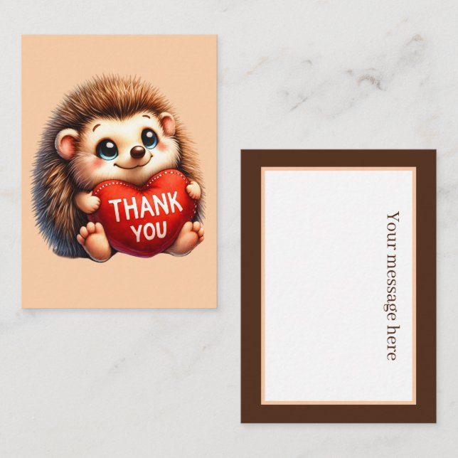 Tarjeta Pequeña Gracias por añadir hedgehog de mensajes (Anverso / Reverso)