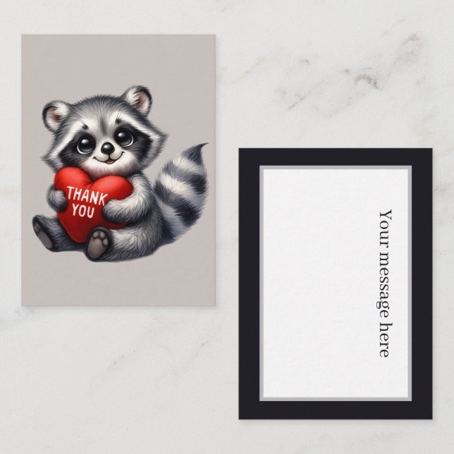 Tarjeta Pequeña Gracias por añadir raccoon de mensaje (Anverso / Reverso)