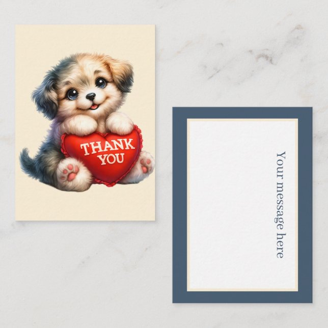 Tarjeta Pequeña Gracias por añadir un cachorro de mensaje (Anverso / Reverso)
