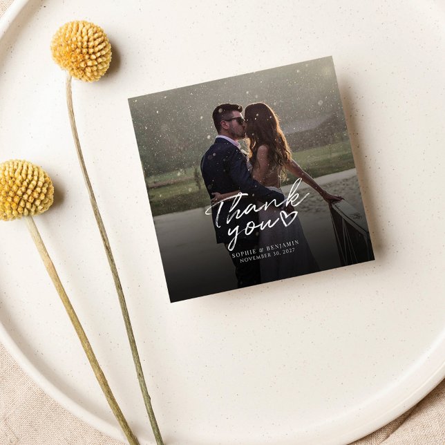 Tarjeta Pequeña Gracias por foto manuscrita de día de bodas (Wedding Day Photo Thank You Mini Card)