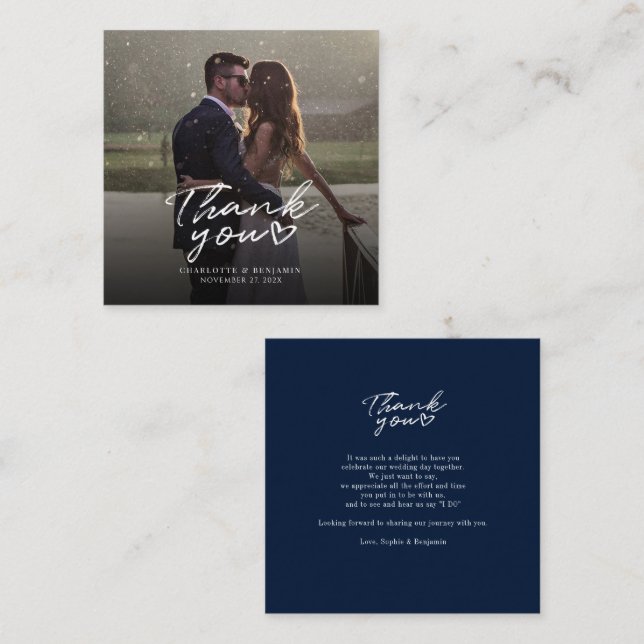 Tarjeta Pequeña Gracias por la foto de boda a mano (Anverso / Reverso)