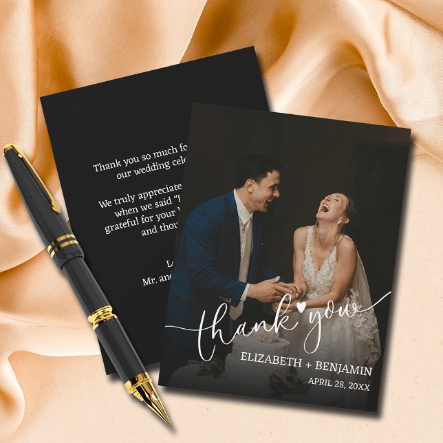 Tarjeta Pequeña Gracias por la foto de boda a mano (4.25" x 5.5" flat thank you notes, your photo on the front and message on the back.)