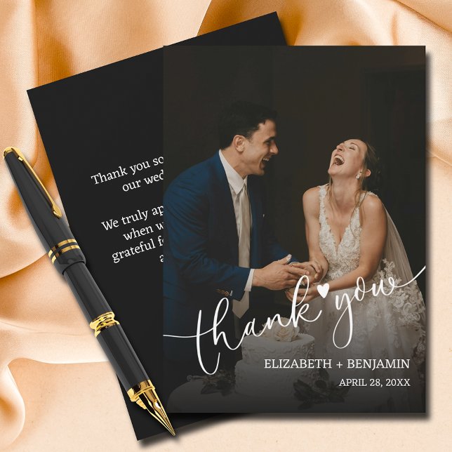 Tarjeta Pequeña Gracias por la foto de boda a mano (5" x 7" flat thank you notes, your photo on the front and message on the back.)