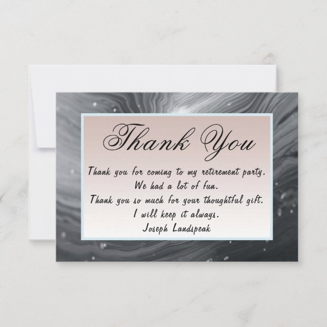 Tarjeta Pequeña Gracias por la Jubilación de Mármol Gris y Marrón (Anverso)